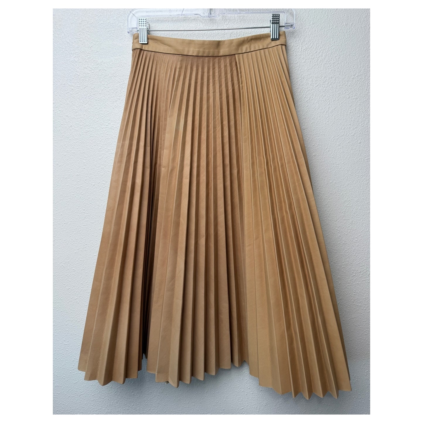 August Getty Atelier Accordion Pleat Leather Maxi Skirt Tan Women's US 2