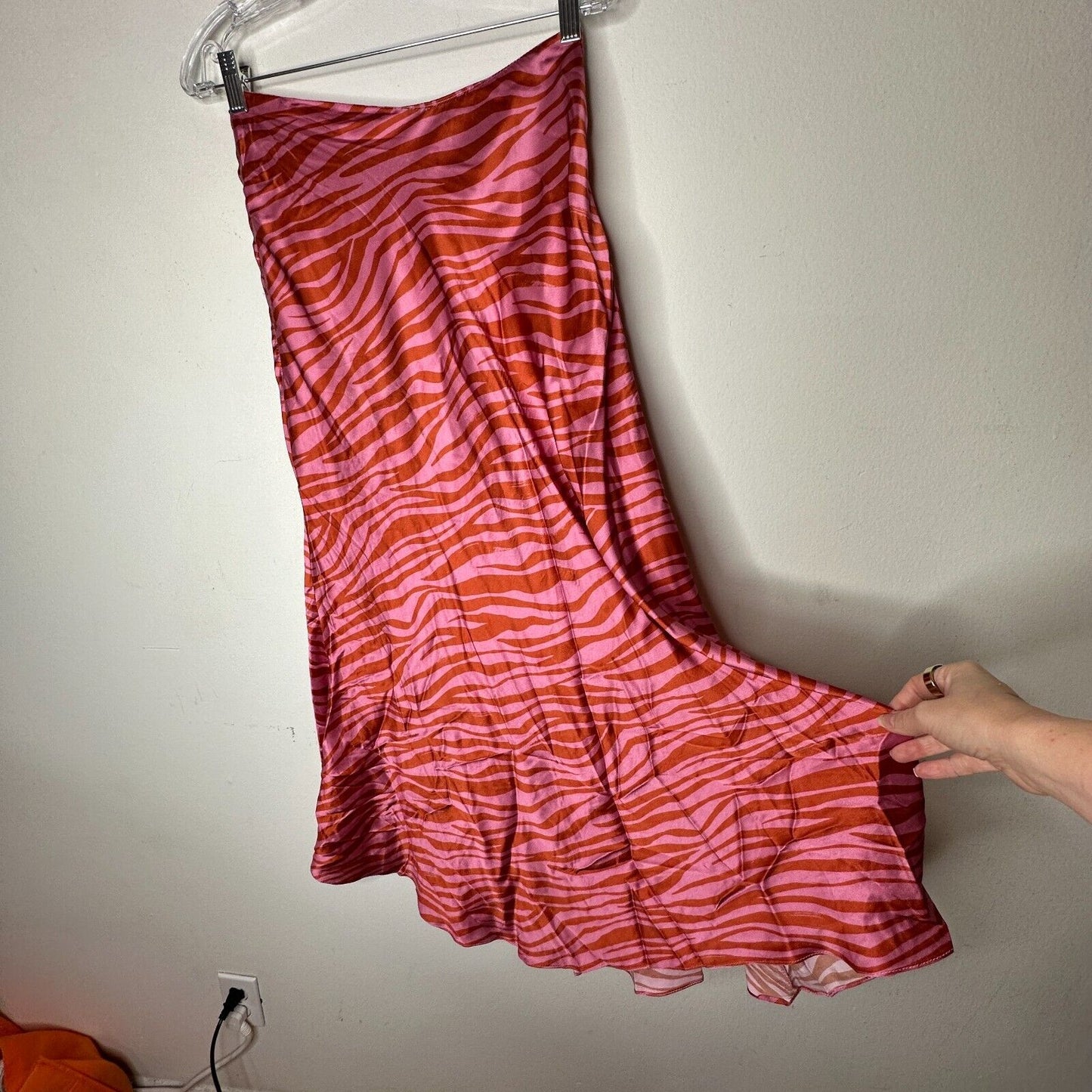 Monika Rust Orange Pink Patti Animal Print Maxi Skirt 100% Pure Silk XS