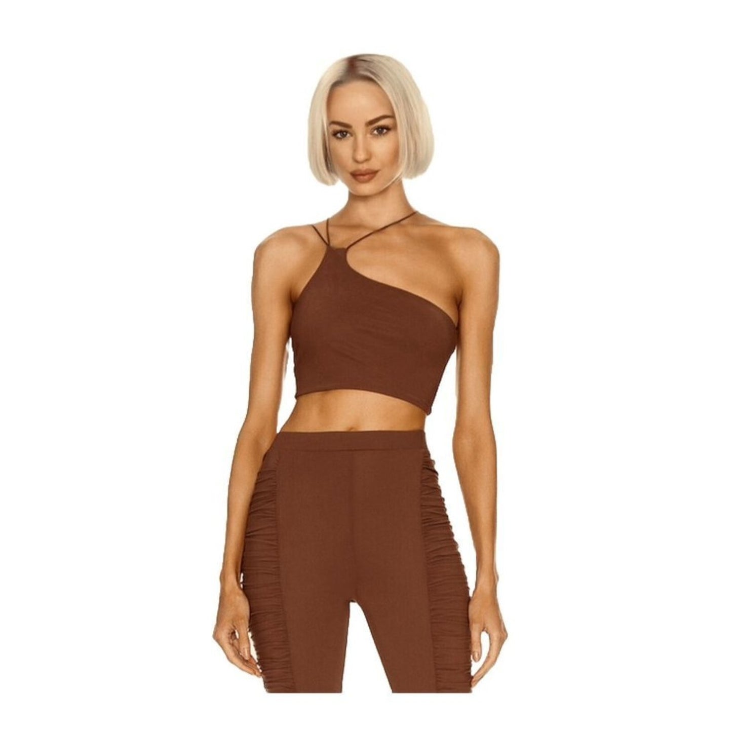 Alix NYC Chocolate Brown Avon Asymmetrical One Shoulder Thin Strap Crop Top S