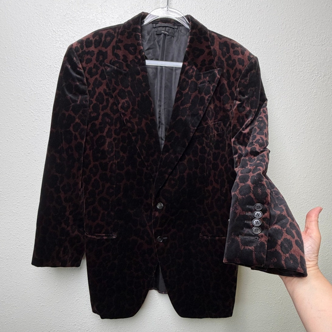 Tom Ford Leopard Print Velvet Blazer Cocktail Jacket Brown Black Men's US 48R