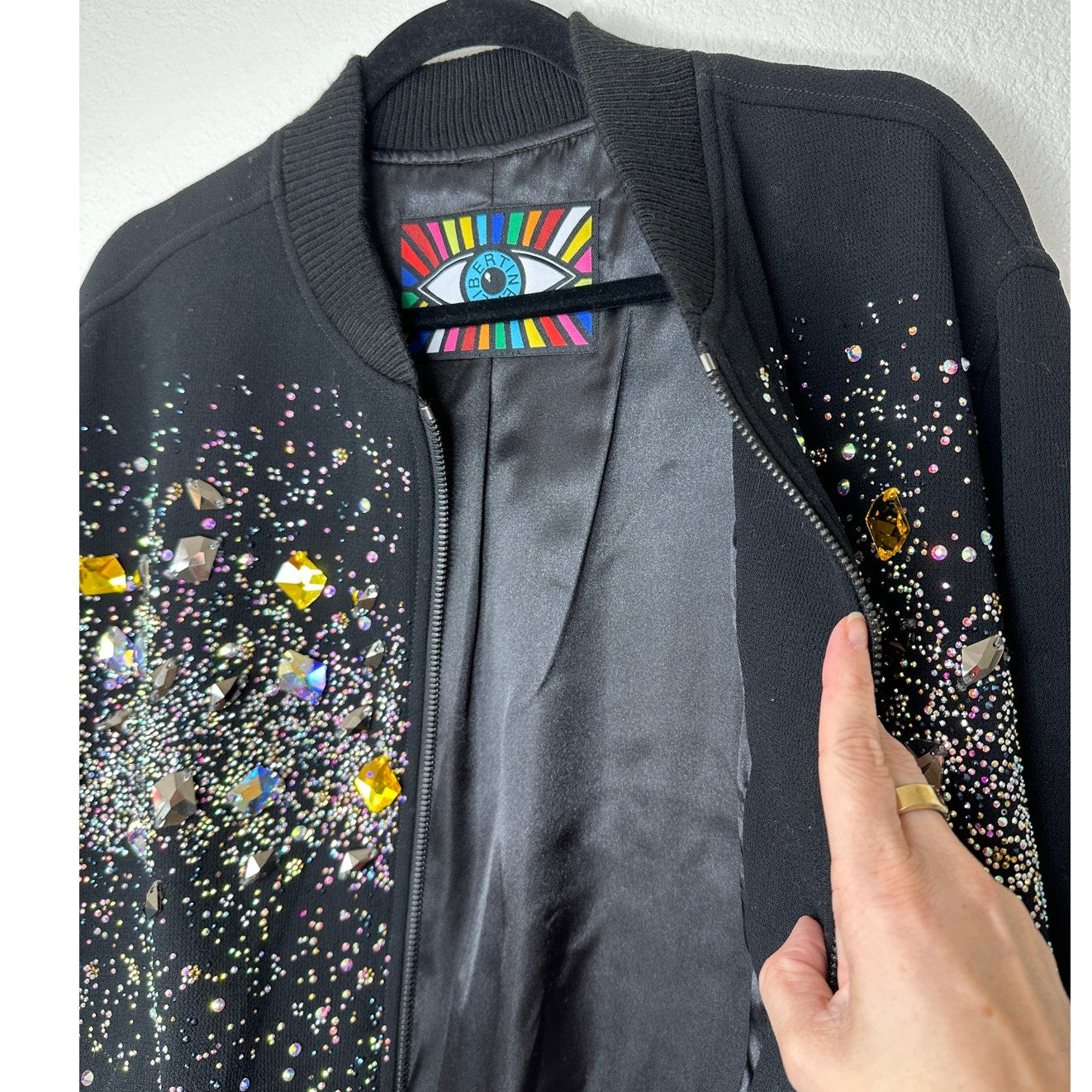Libertine Black Rhinestone Multicolor Encrusted Zip Jacket XL
