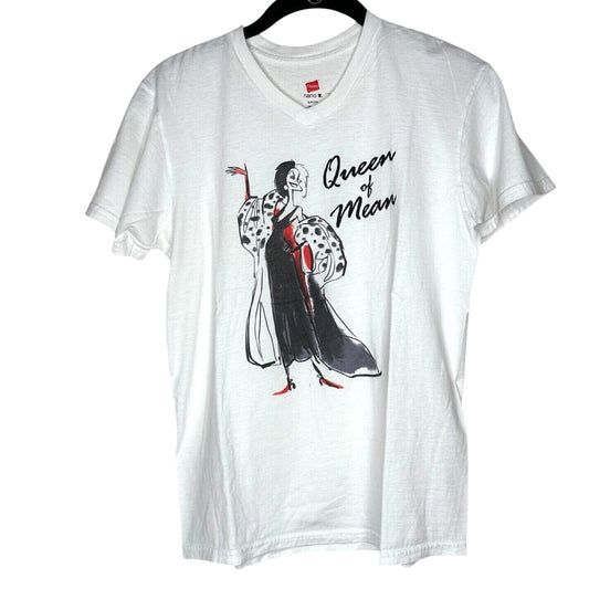 Disney Queen Of Mean Cruella De Vil Graphic White Short Sleeve VNeck Tee S