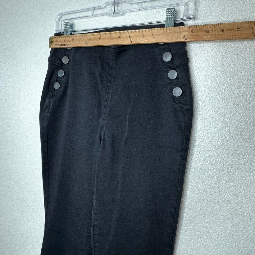 I.N.C. Black Pull On Sailor Button High Rise Back Pockets Flare Jeans 6