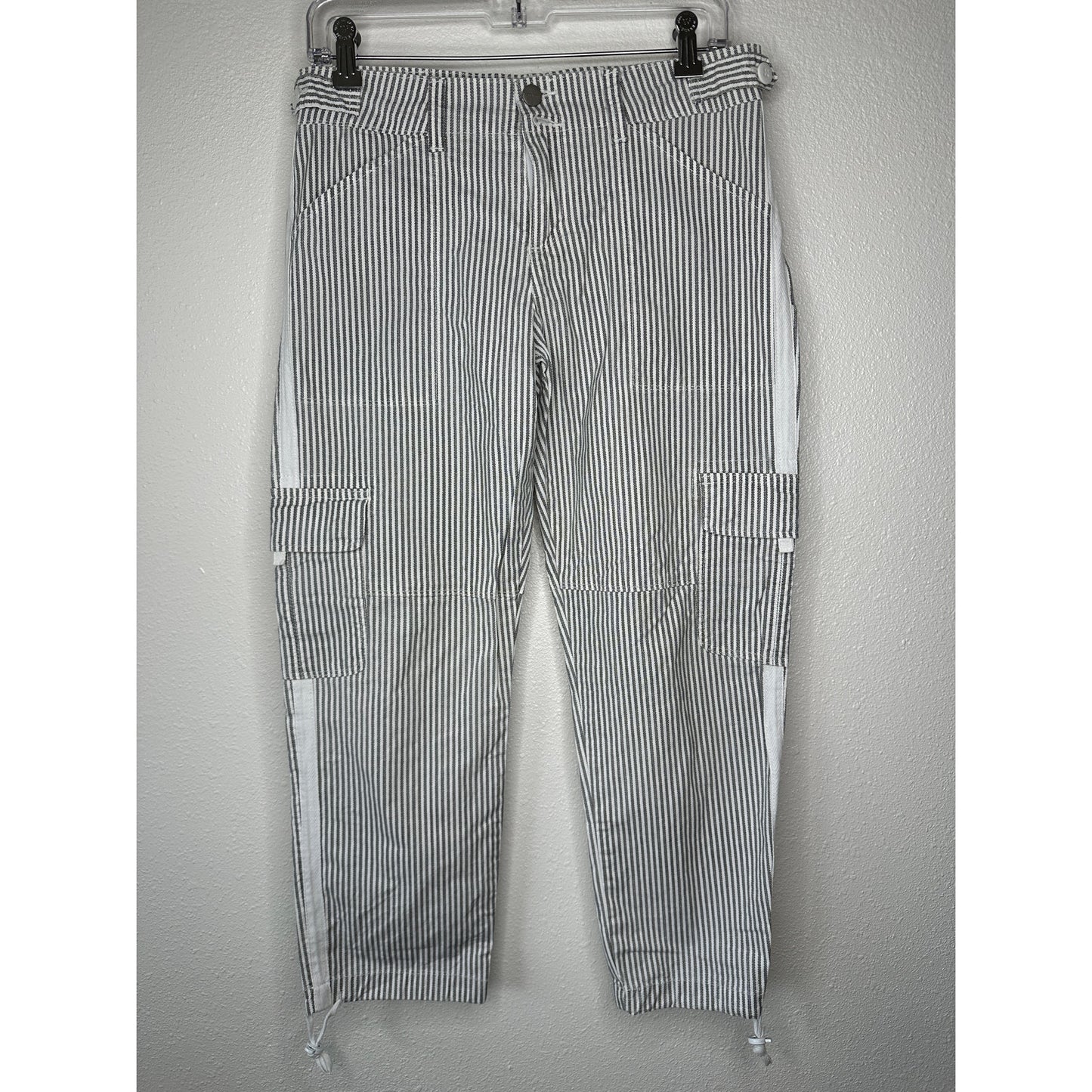 Sanctuary White & Gray Striped Cropped Utility Trouser Pant Cinched Ankle 27