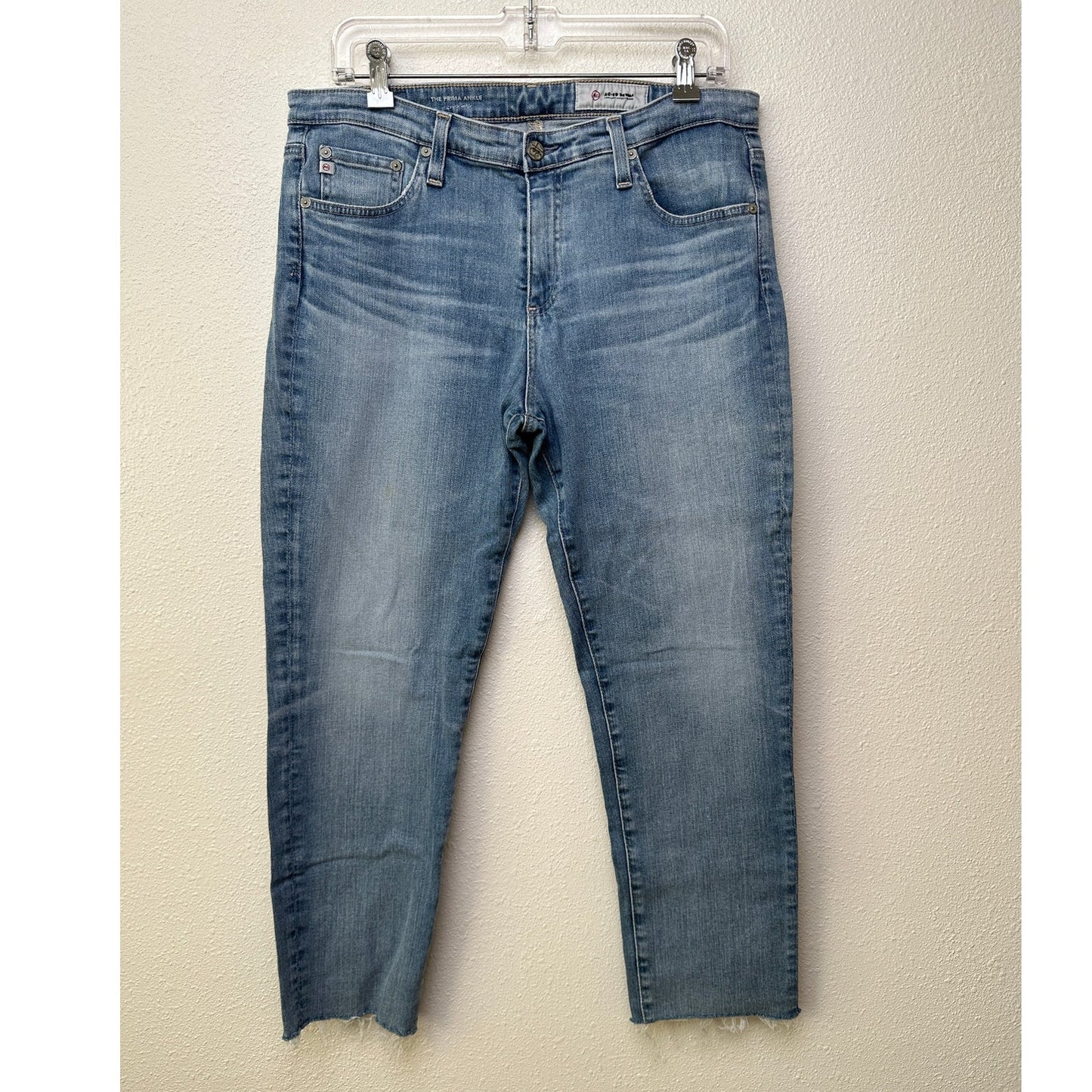 AG Prima Ankle Cigarette Jeans Muted Medium Wash Raw Hem Women’s 32R
