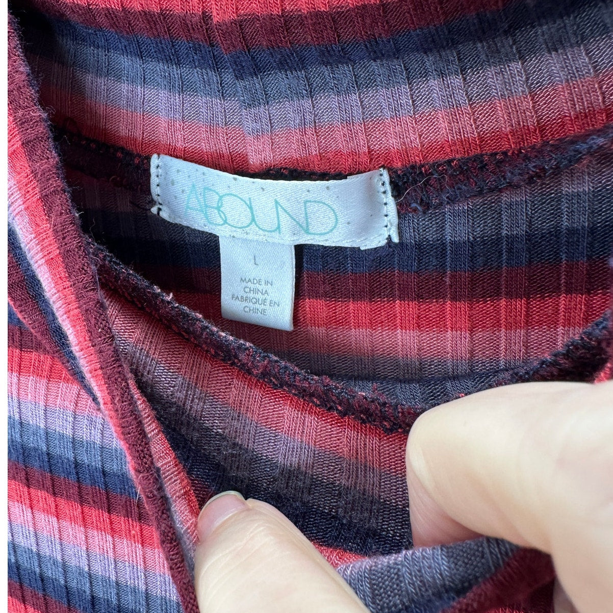 Abound Pink Burgundy Blue Gray Striped Mock Neck Sleeveless Bodysuit L