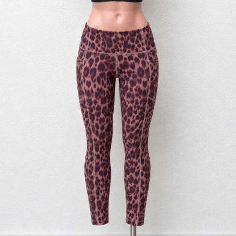 Victoria Secret Pink & Brown Leopard Print Pocketed Leggings 4