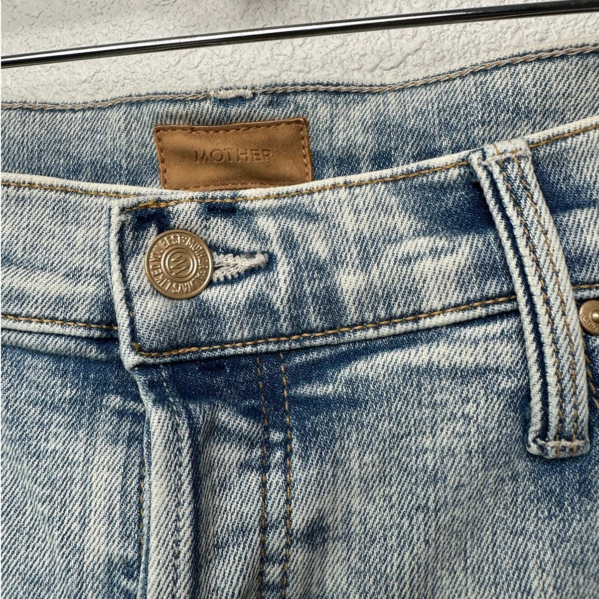 Mother Tomcat Straight Jeans Blue 33 Button Fly Marrakesh Days