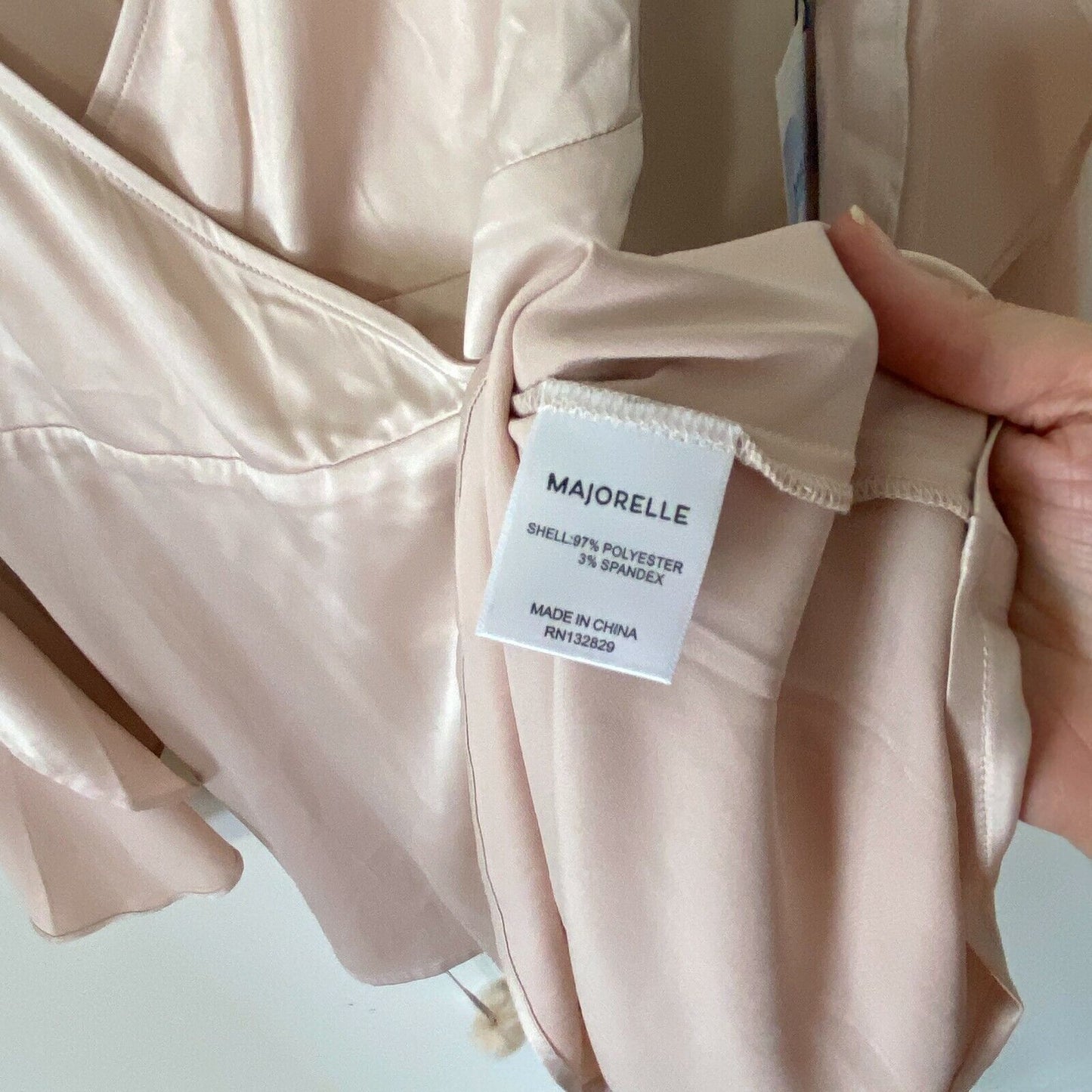 NWT Revolve Majorelle Satin Hex Mini Tie Wrap Blush Ritual Slit Bell Sleeve SM