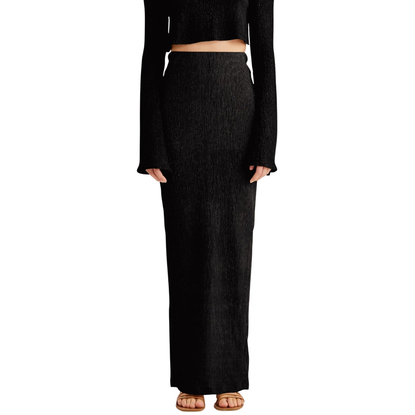 NWT Rumer Black High Waist Pencil Tucker Maxi Elastic Back Slit S