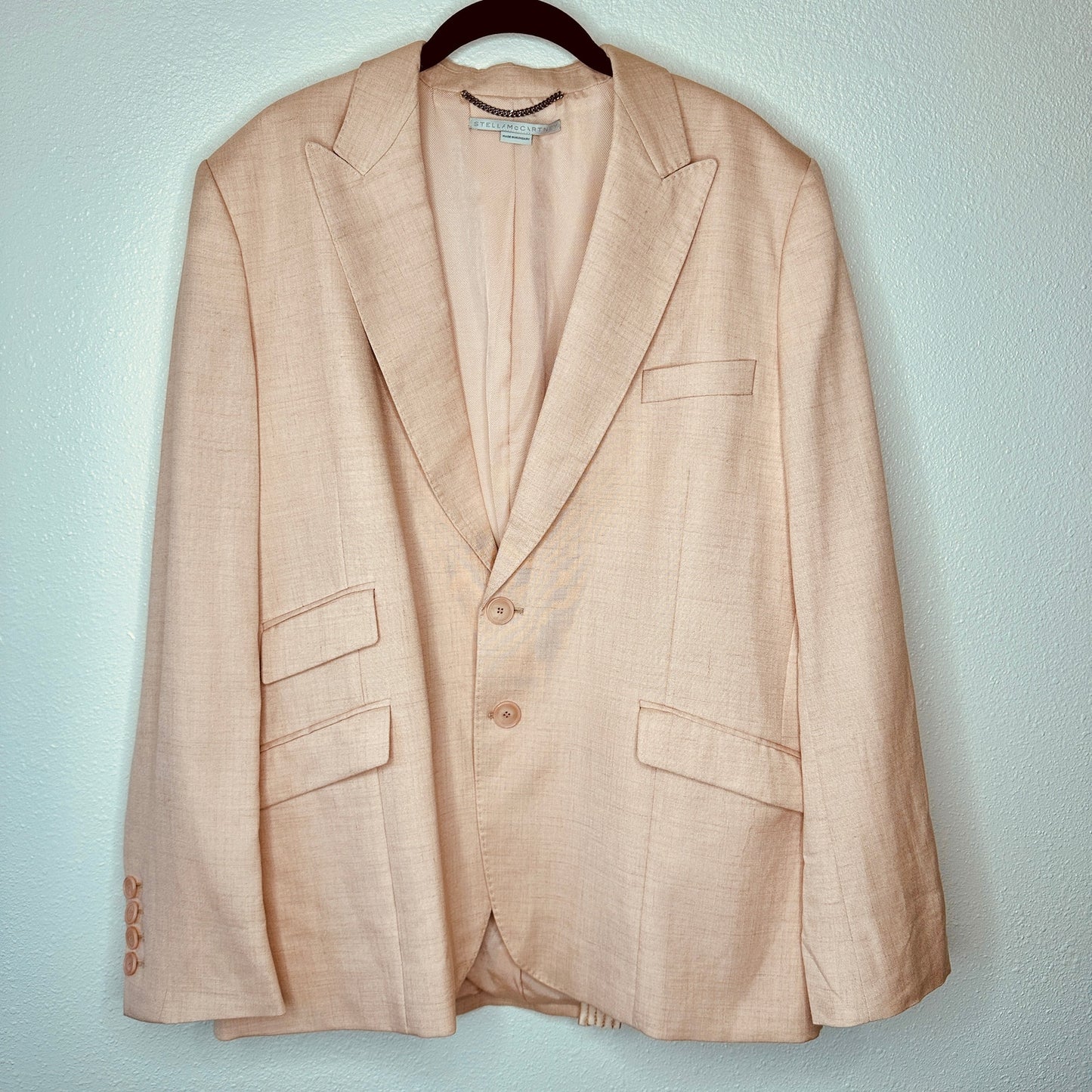 Stella McCartney Light Peach Front Button Viscose Linen Blazer Jacket 42