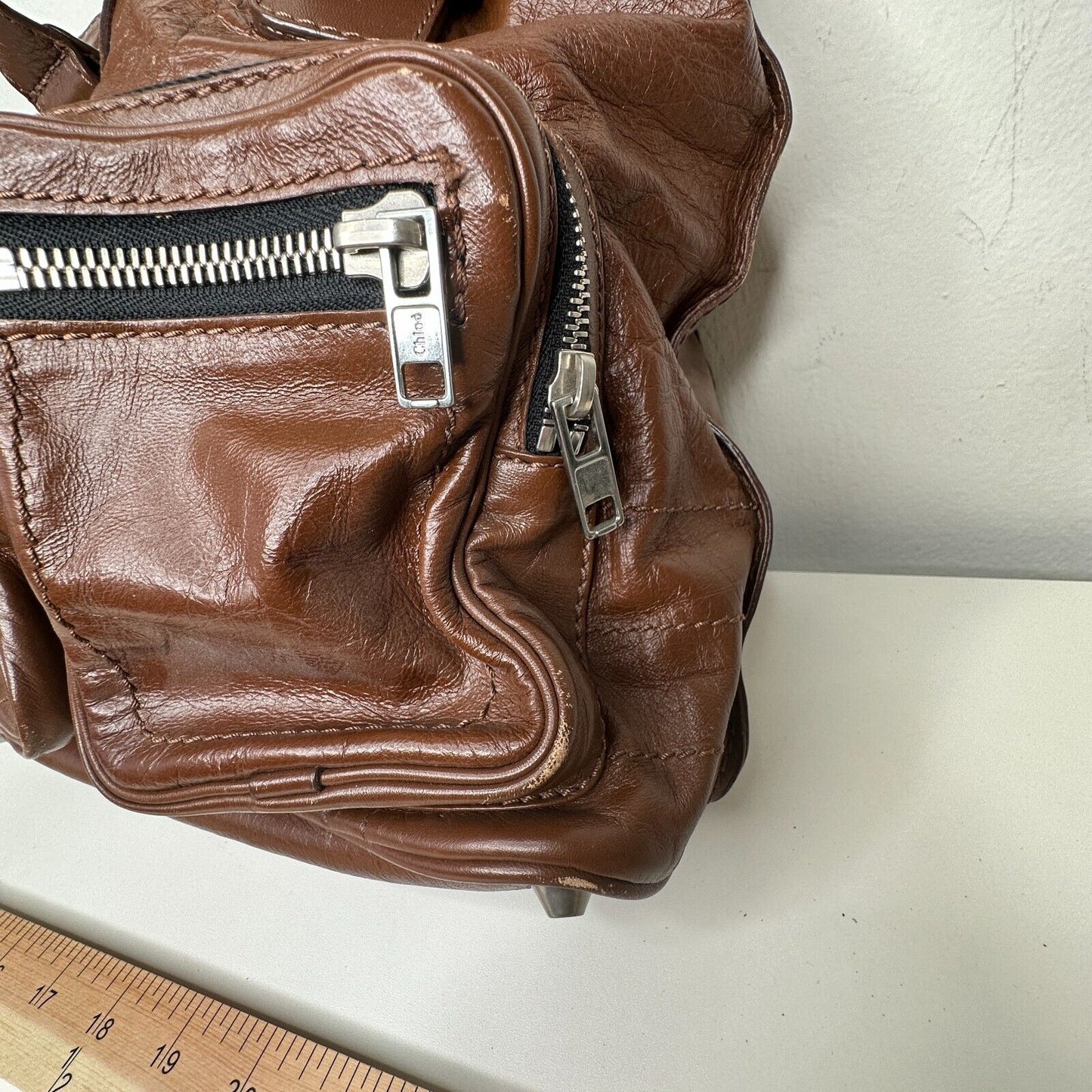 Chloe Betty Handbag and Coin Purse Lux Brown Calfskin Leather Silver Hardware