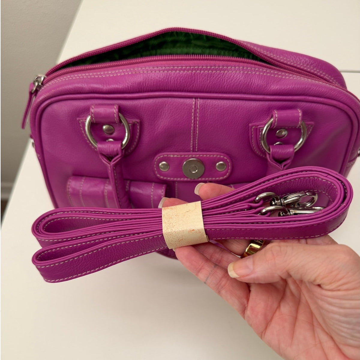Barneys New York Magenta Buckle Satchel Bag Women's