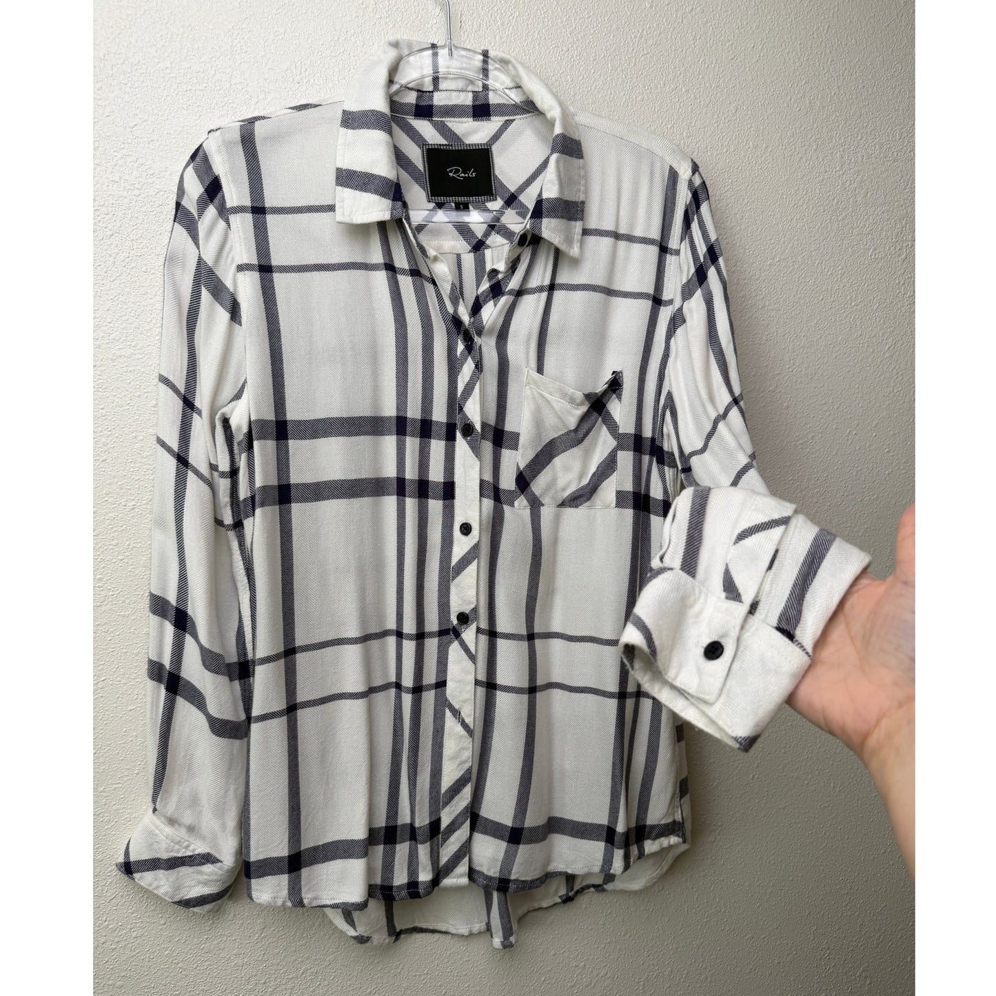 Rails White Navy Plaid Button Down Shirt Long Sleeve Women S