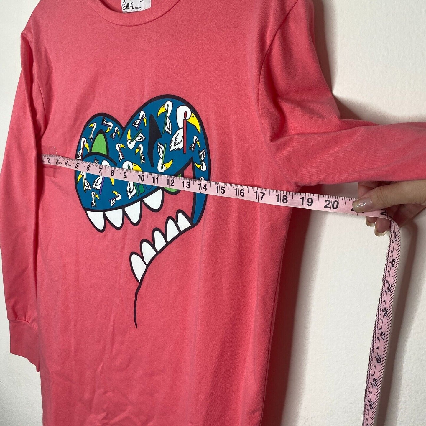 RARE Ibis Heart On Sleeve Collection Pink Coral Tee Long Sleeve Fine Cotton SM