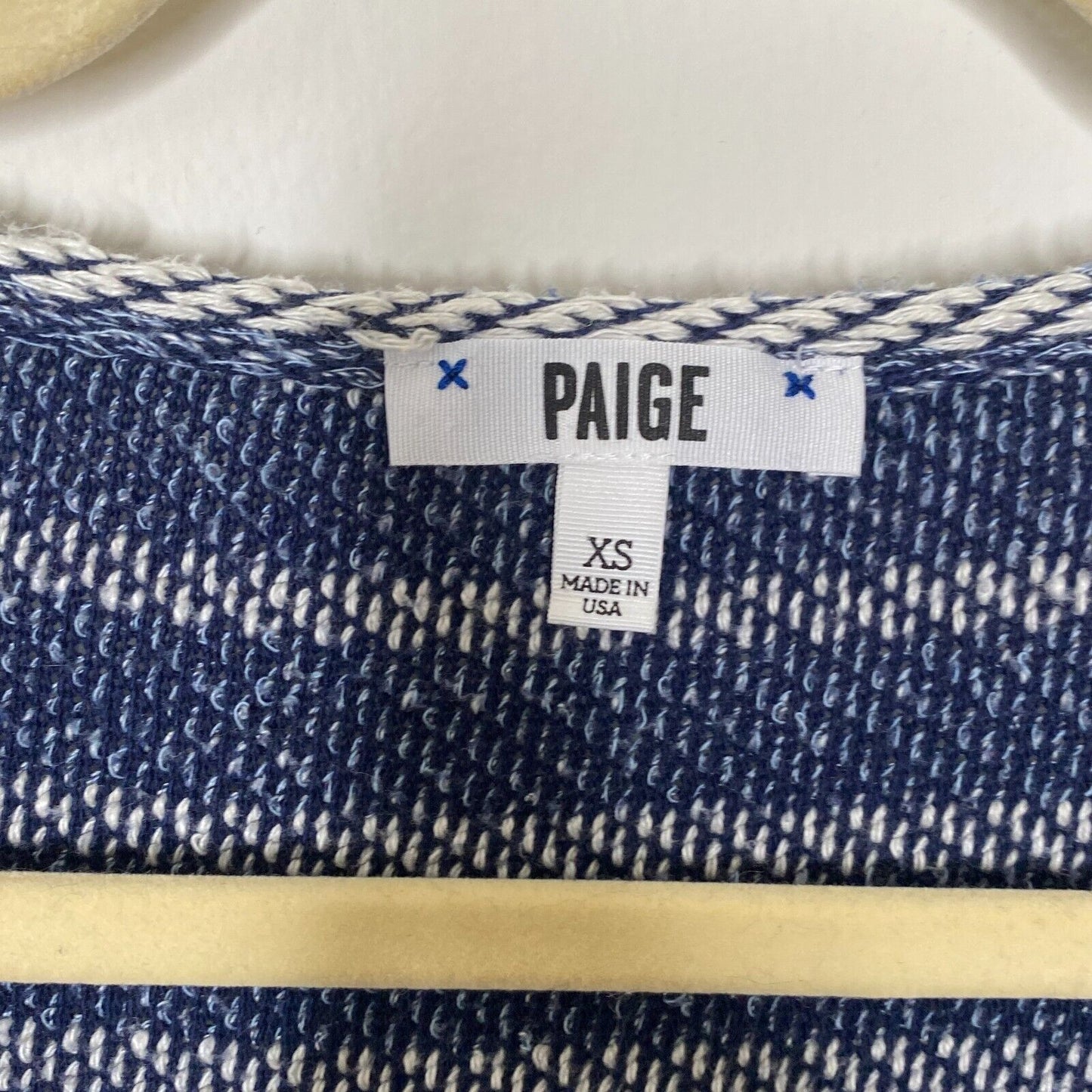 Paige Navy Blue White Martine Stripe Drop Shoulder Long Sleeve VNeck Sweater XS