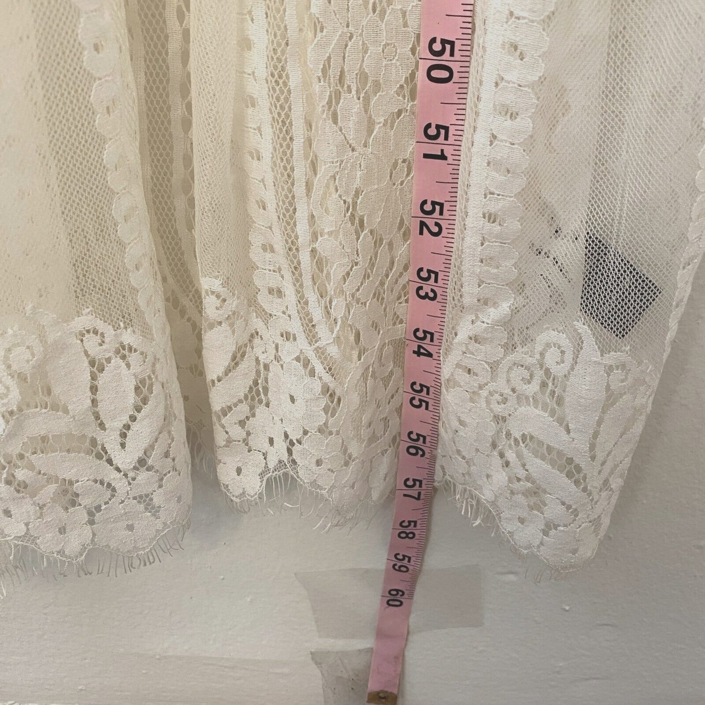 Sheer White Oval Shape Floral Lace Maxi Kimono Flutter Sleeve Beach Cover Up M