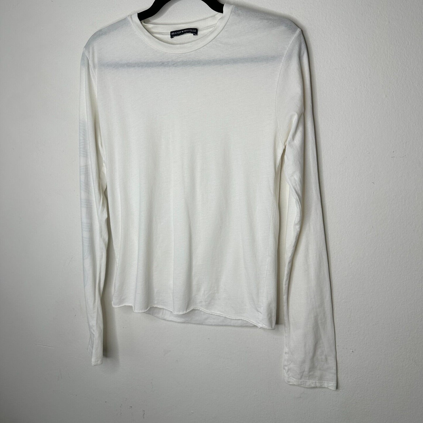 Brandy Melville White with Blue Malibu Graphic Crew Neck Long Sleeve Tee Small