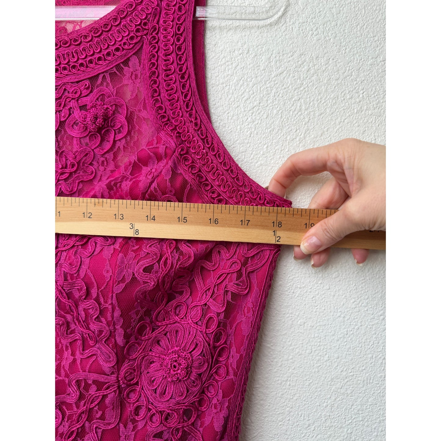 Sue Wong Fuchsia Lace Cocktail Dress Sleeveless High Neck Size 14
