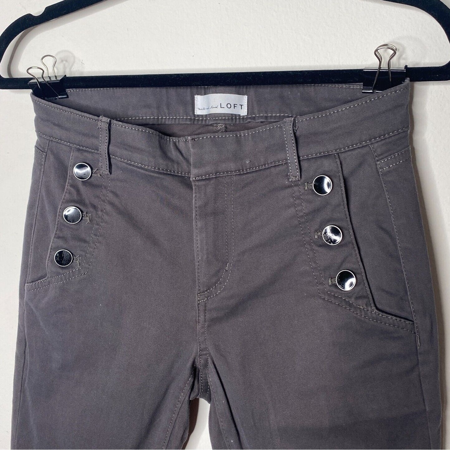 Loft Dark Gray Black Button Front Skinny Trouser Pant Zip Hook & Eye 0 / 25