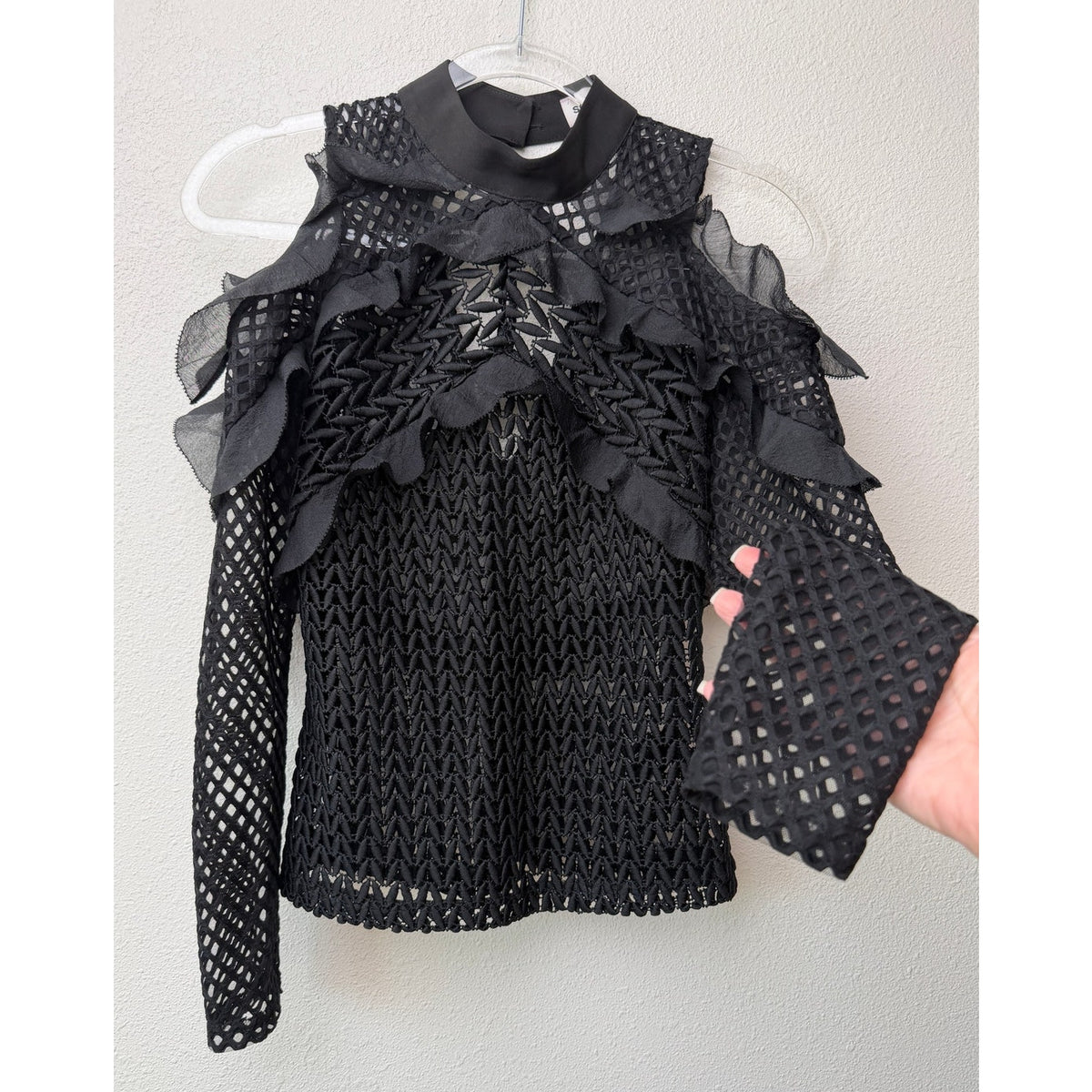 Self-Portrait Black Purl Knit Cold Shoulder Top US 4