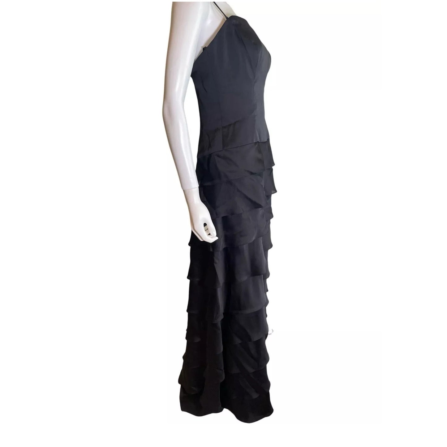 Lazaro Black Sleeveless Corset Boning Tiered Maxi Dress 10