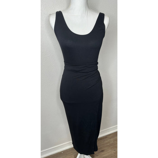 Vince Black Faux Wrap Tank Midi Dress XS Sleeveless Stretch Jersey