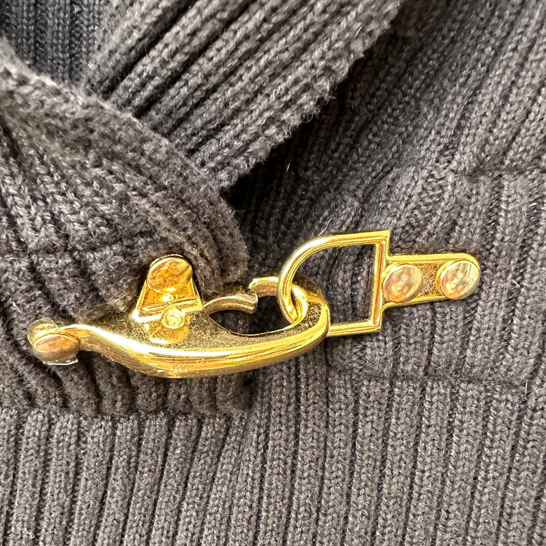 Ralph Lauren Black Ribbed Sweater with Gold Buckle Detail L