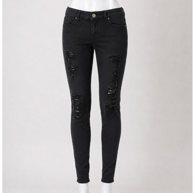 Frame Le Skinny De Jeanne Noir Black Distressed Skinny Jeans 25