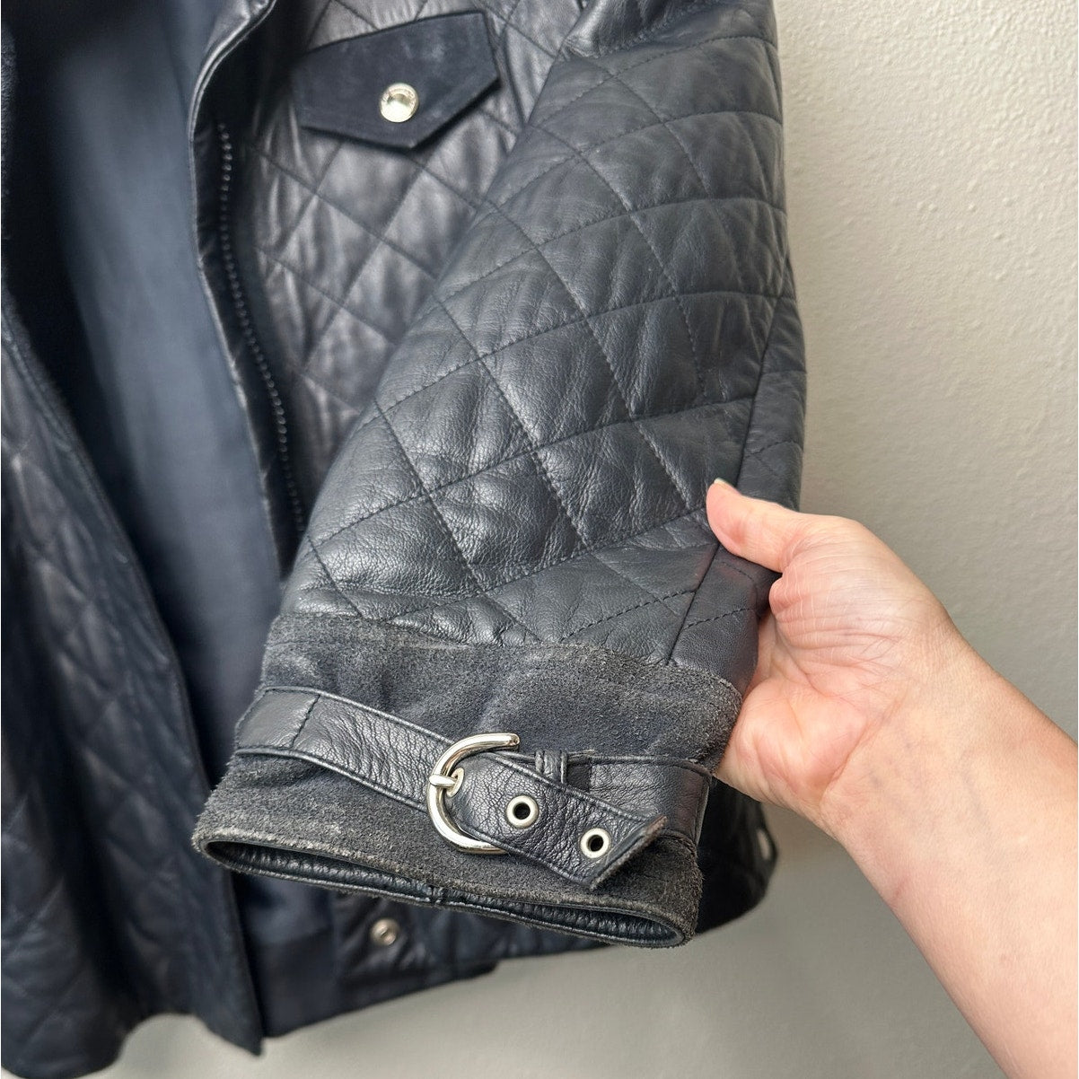 Coach Quilted Leather Jacket Black Women M Suede Trim