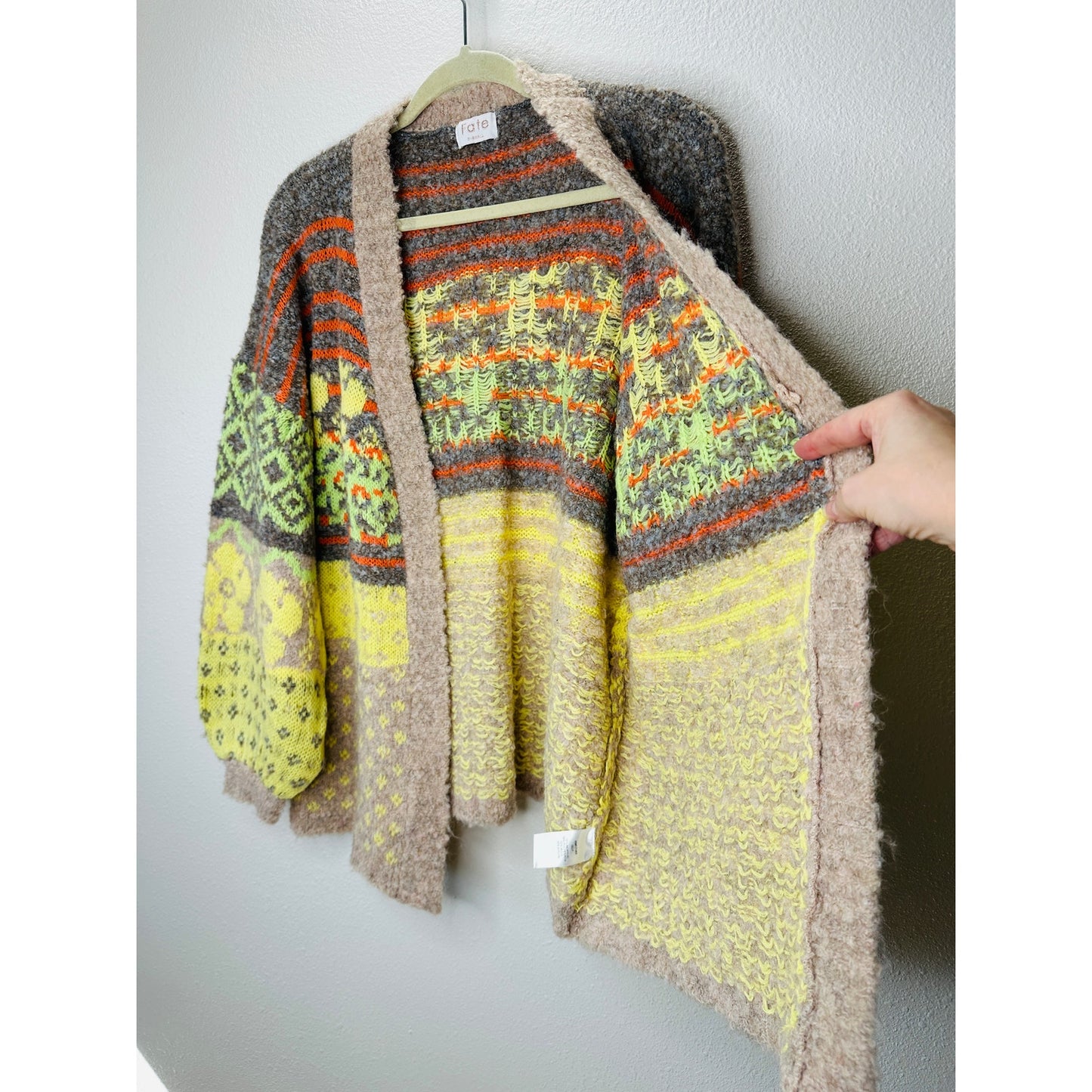 Fate Yellow Tan Gray Multi Floral & Stripe Print Open Front Cardigan XS