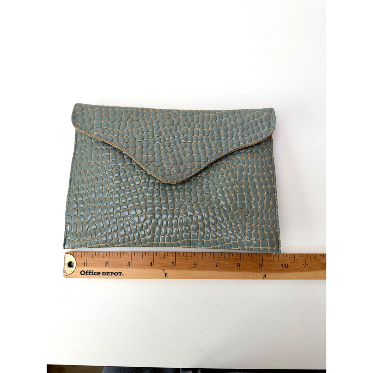 JJ Winters Blue Gray Croc Envelope Chain Bag Women's