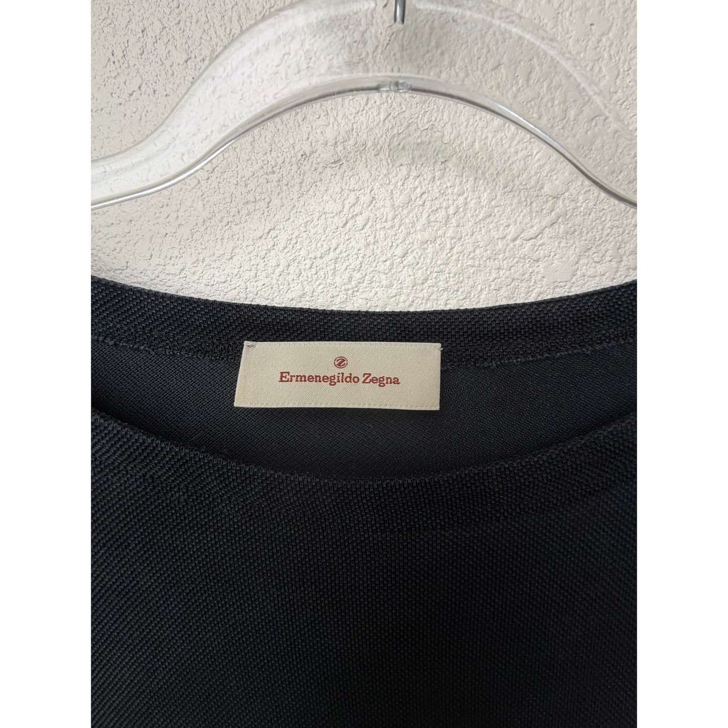 Zegna Washed Charcoal Black Silk Knit Crew Neck Shirt Men’s L