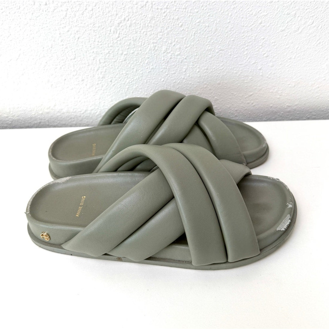 Anine Bing Lizzie Slides Sage Green Womens US 8