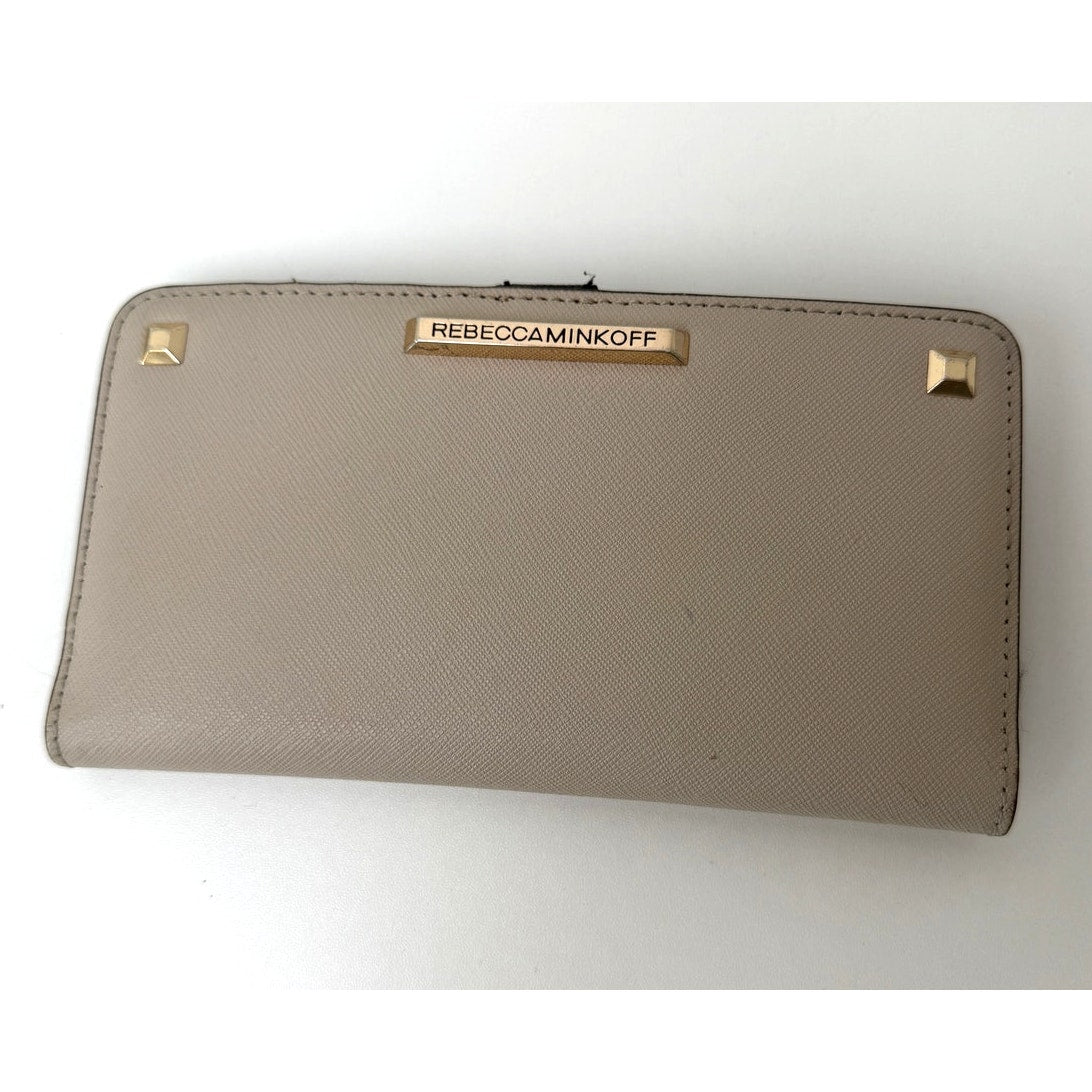 Rebecca Minkoff Continental Bifold Wallet Taupe Saffiano Women's Studded