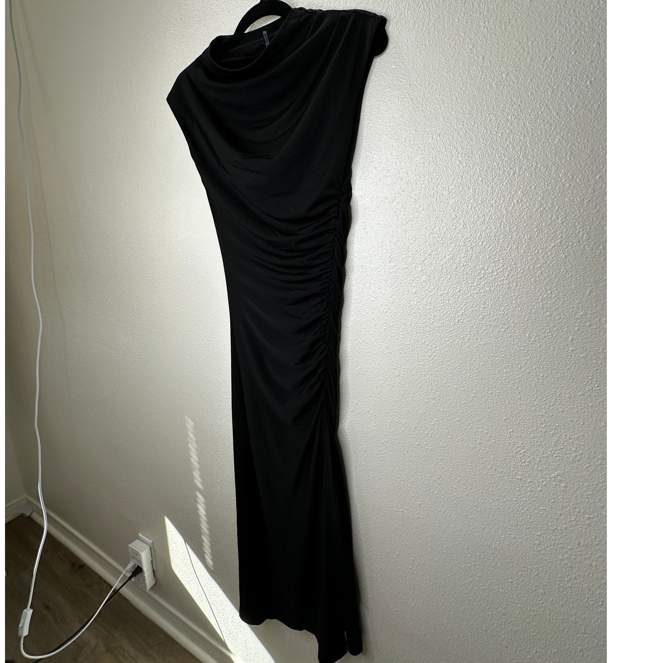 VICI Black Elisabeth Mock Neck Cap Sleeve Side Slit Ruched Midi Dress XS