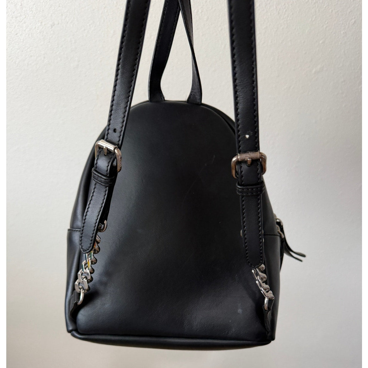 Fendi Roma Mini By The Way Leather Backpack Black Silver Gold Studded Logo Bag