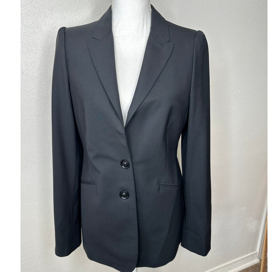 Burberry London Black 2-Button Wool Blazer Plaid Lined women's 8