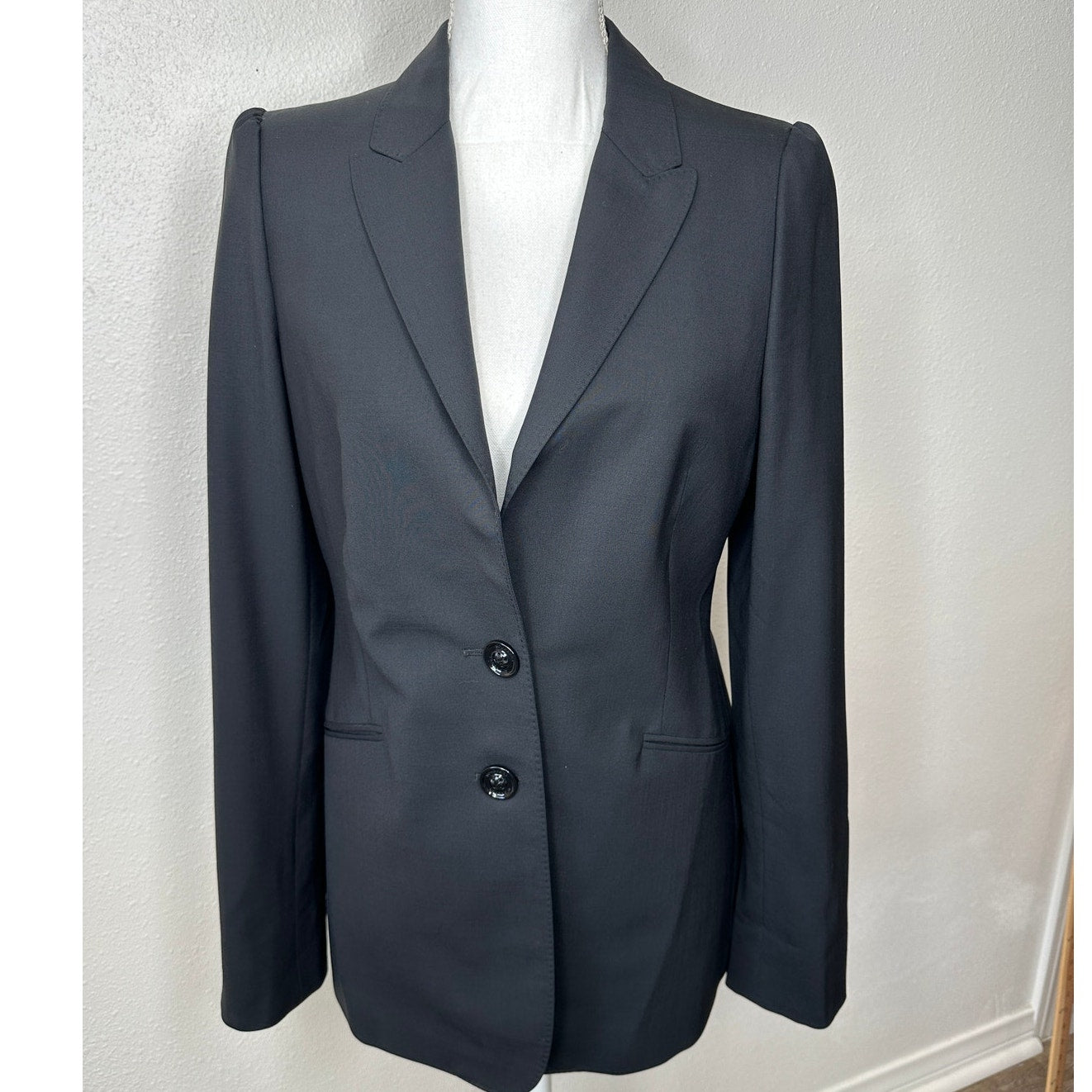 Burberry London Black 2-Button Wool Blazer Plaid Lined women's 8