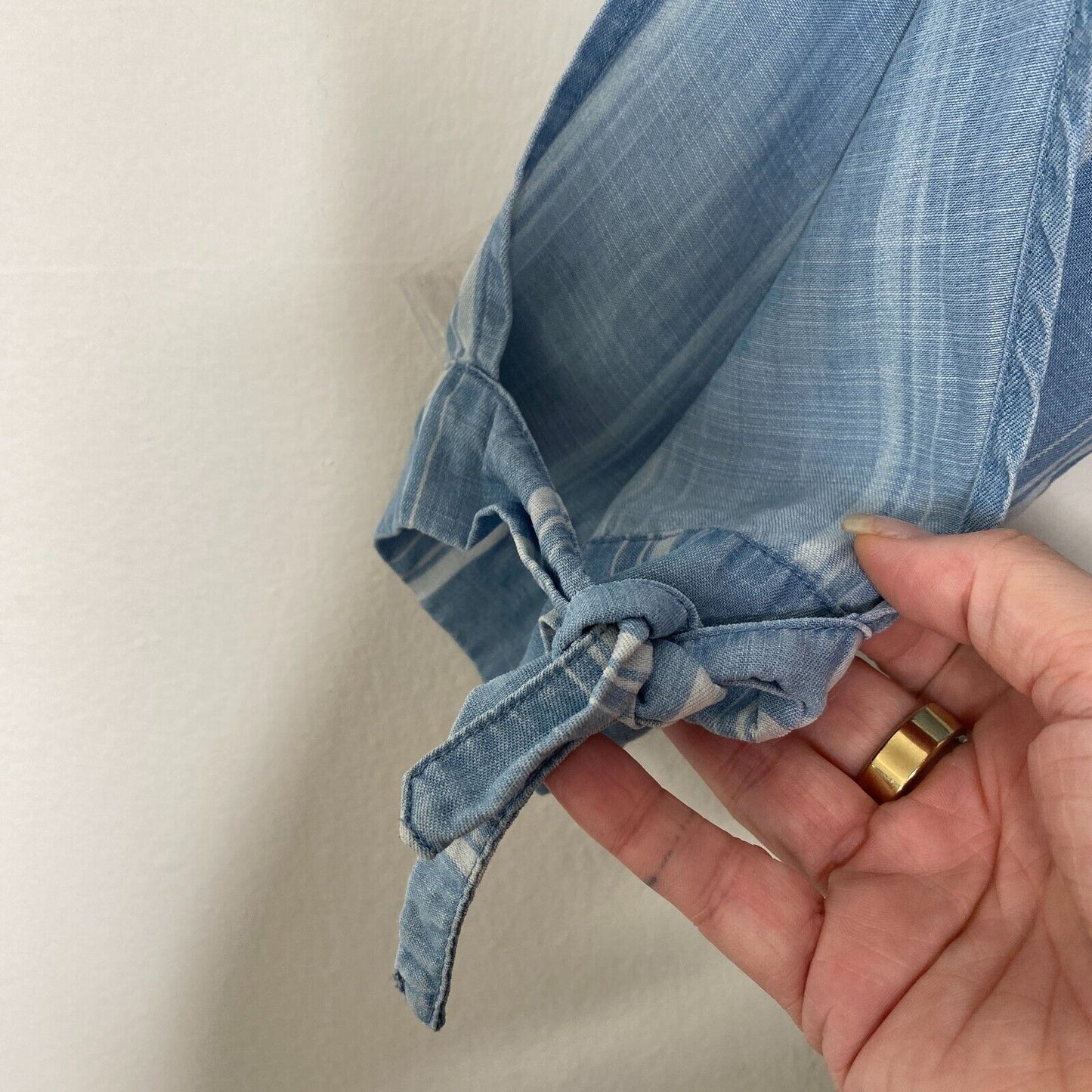 Billy T Blue & White Stripe Linen Off Shoulder 3/4 Tie-Sleeve Back Button Top XS