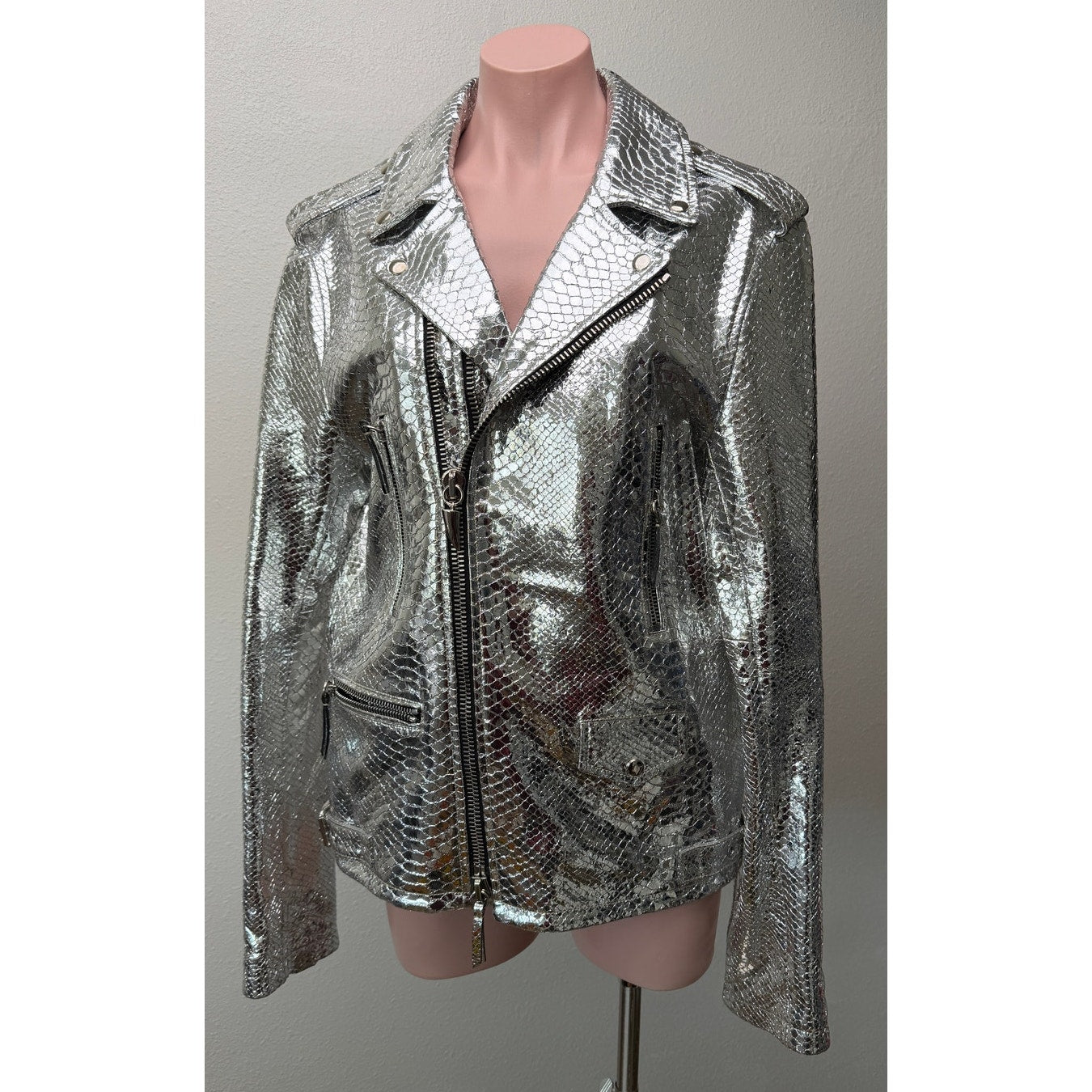 Giuseppe Zanotti Silver Python Moto Jacket Women's L