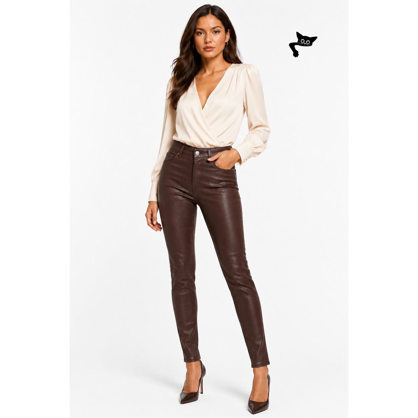 L'Agence Marguerite High Rise Coated Skinny Jeans in Chocolate Size 25