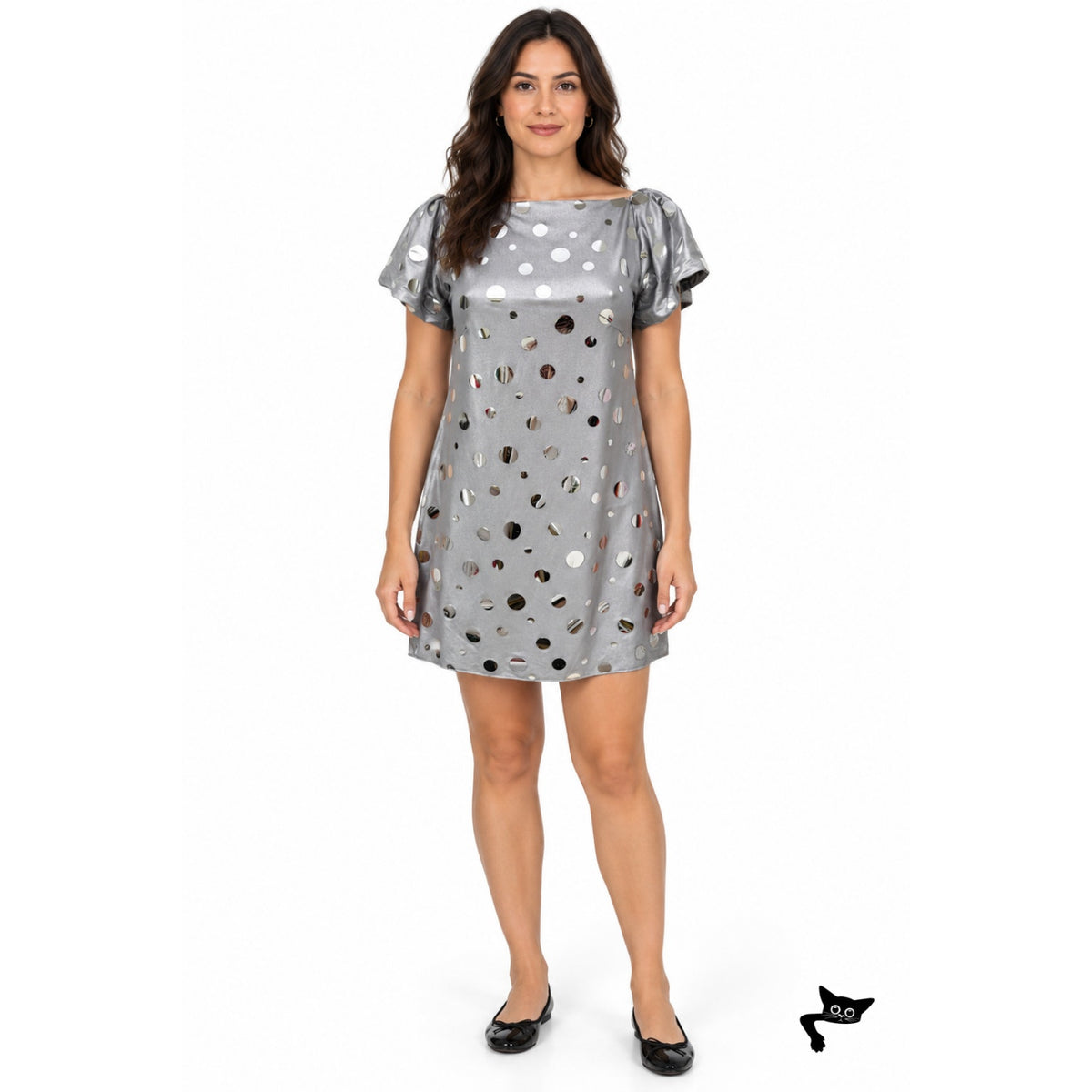 Volcano Silver Mirror Disc Mini Dress Women Size 1