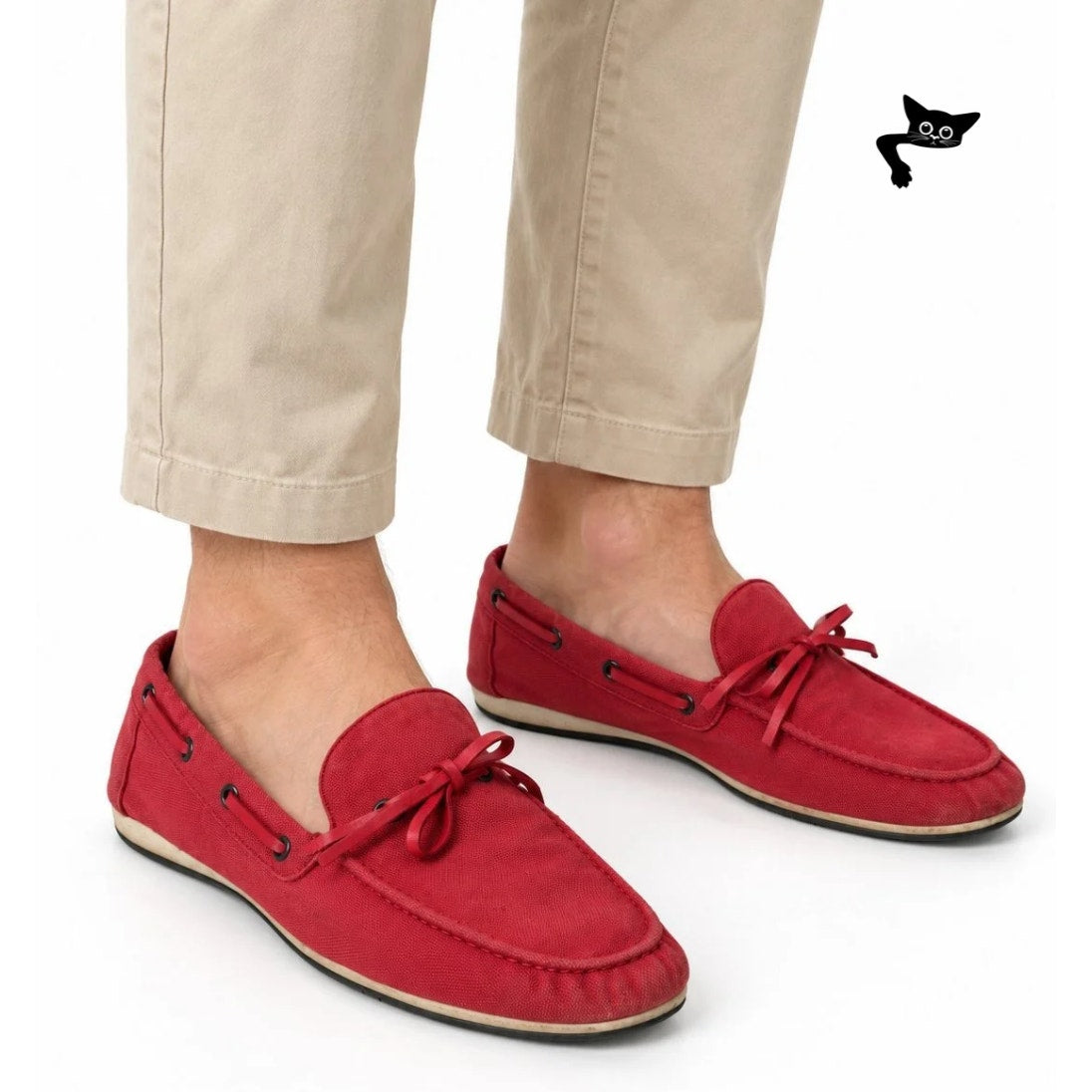 Hermès Red Canvas Boat Shoes Men's EU 43.5