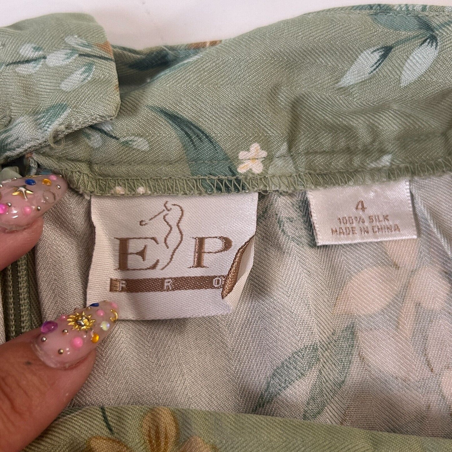 EP Pro 100% Silk Green Yellow & Cream Floral Golf Mini Skirt Skort 4