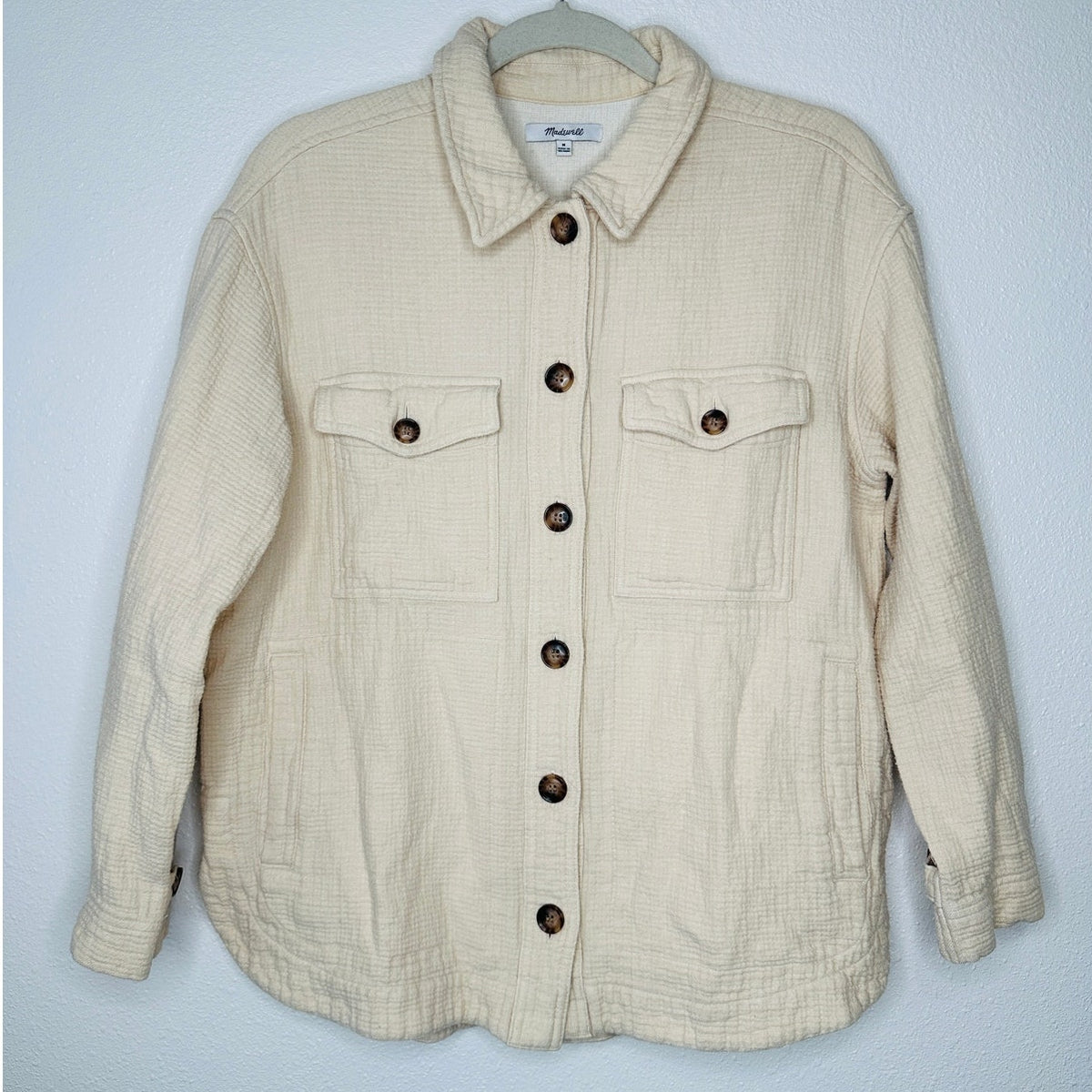 Madewell Oatmeal Long Sleeve Button Front Pocketed Waffle Pattern Shirt Jacket