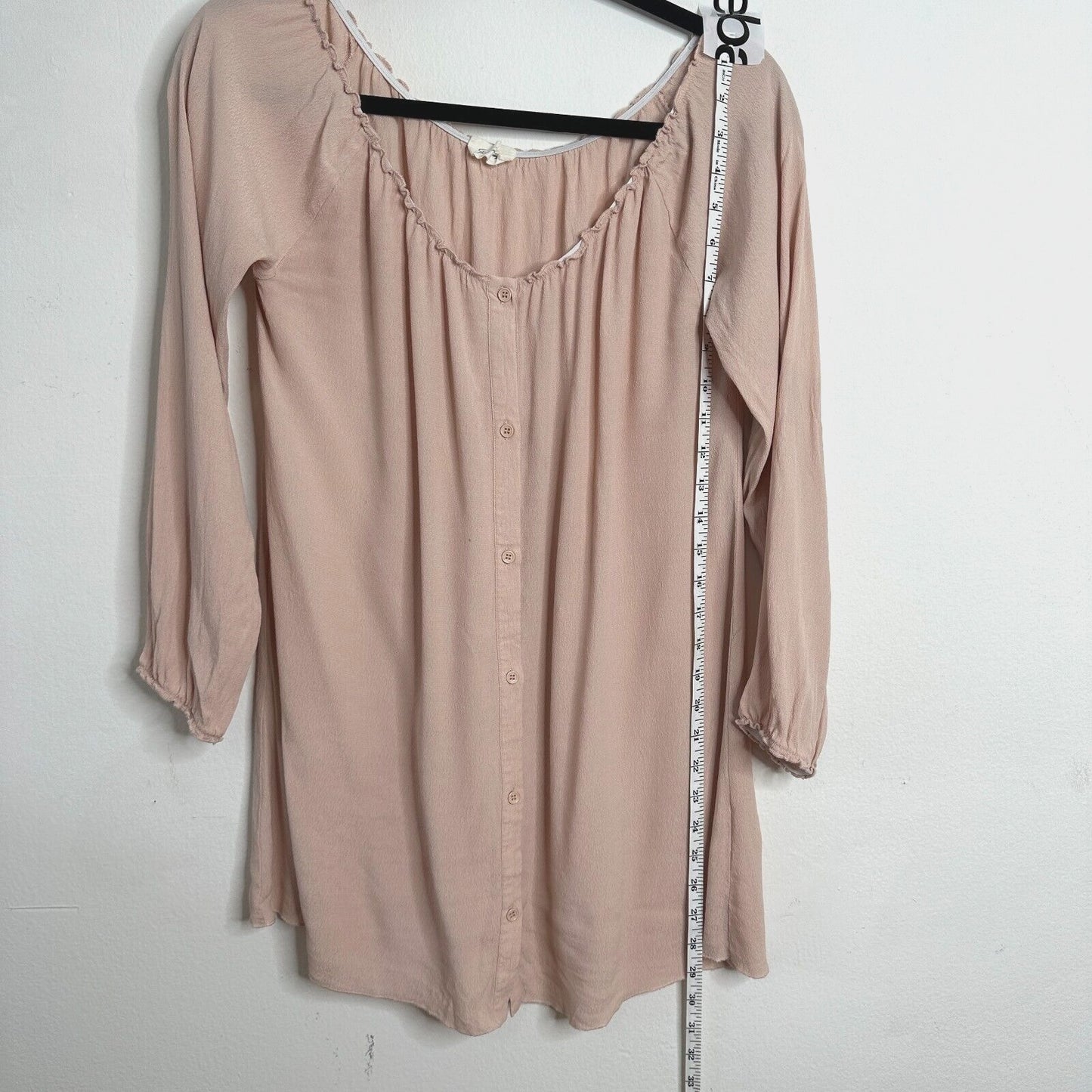 American Vintage Blush Off Shoulder 3/4 Sleeve Flowy Button Up Blouse Top Small