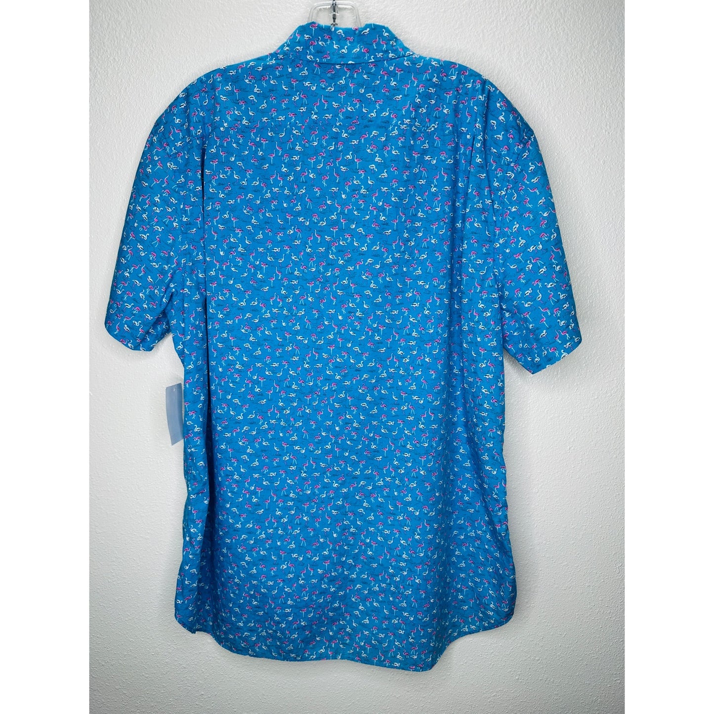 NWT Bonobos Blue with Tiny Pink & White Flamingos Button Shirt XL