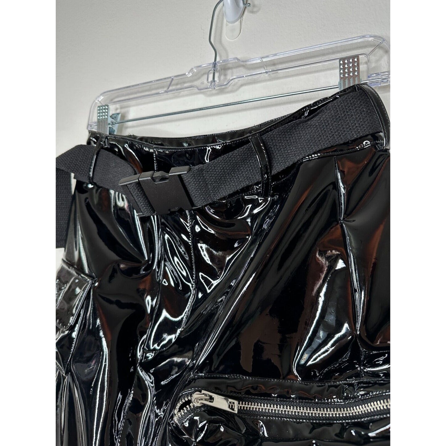 NWOT I AM GIA Edam Skirt PVC Mini High Waist Utility Pockets Silver Trim S