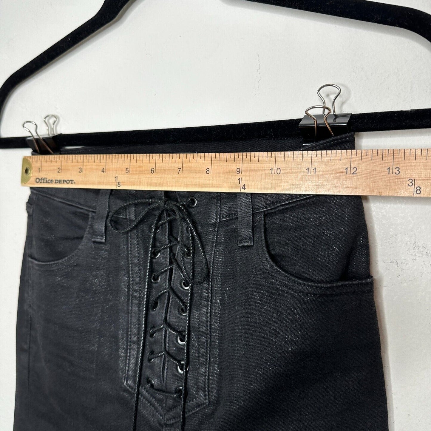 J Brand Steph Shep Charcoal Black High-Rise Laced Up Skinny Jean Vendetta 25